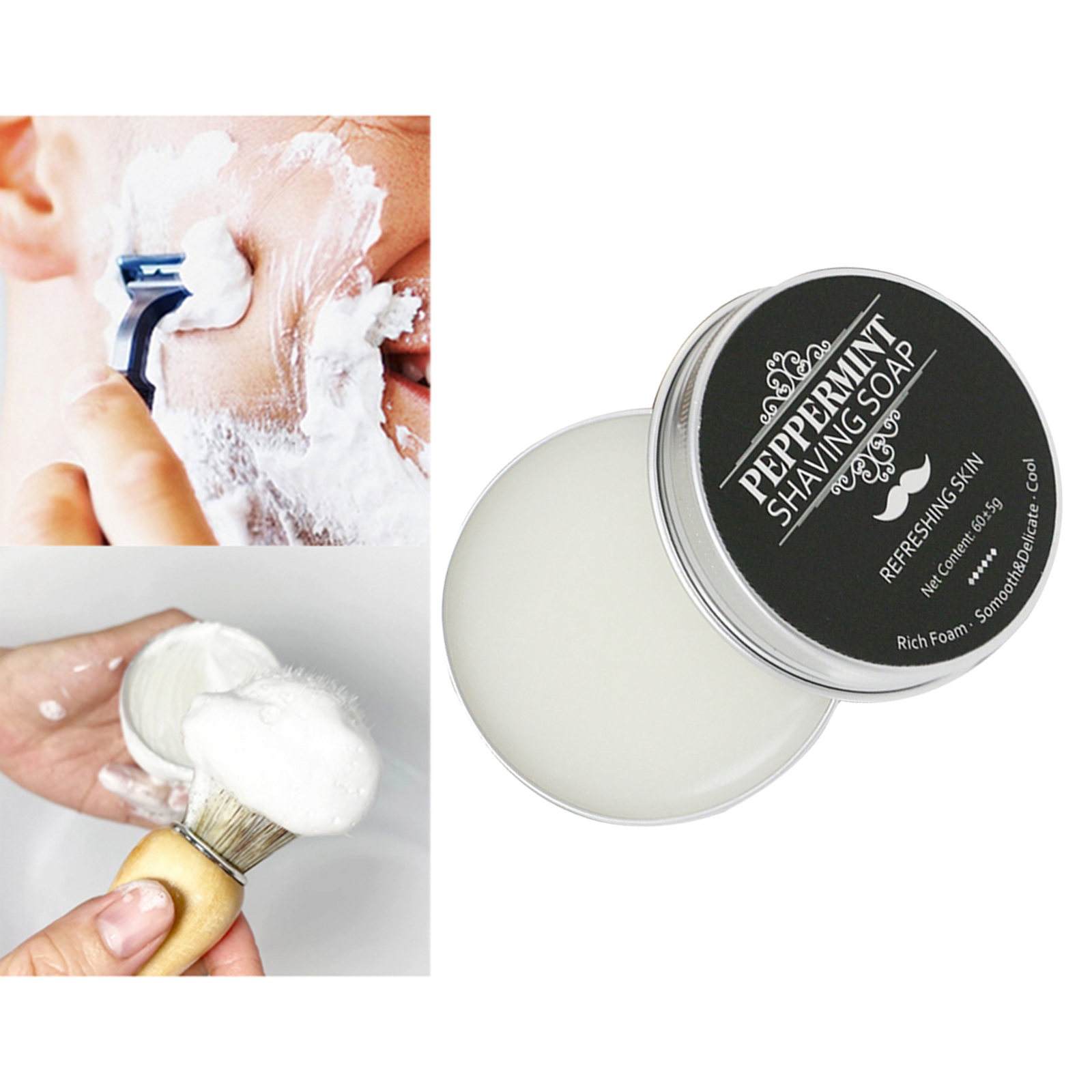 60g Men's Shaving Soap Barber Shaving Cream in Aluminum Boxed Provides Smooth Shave