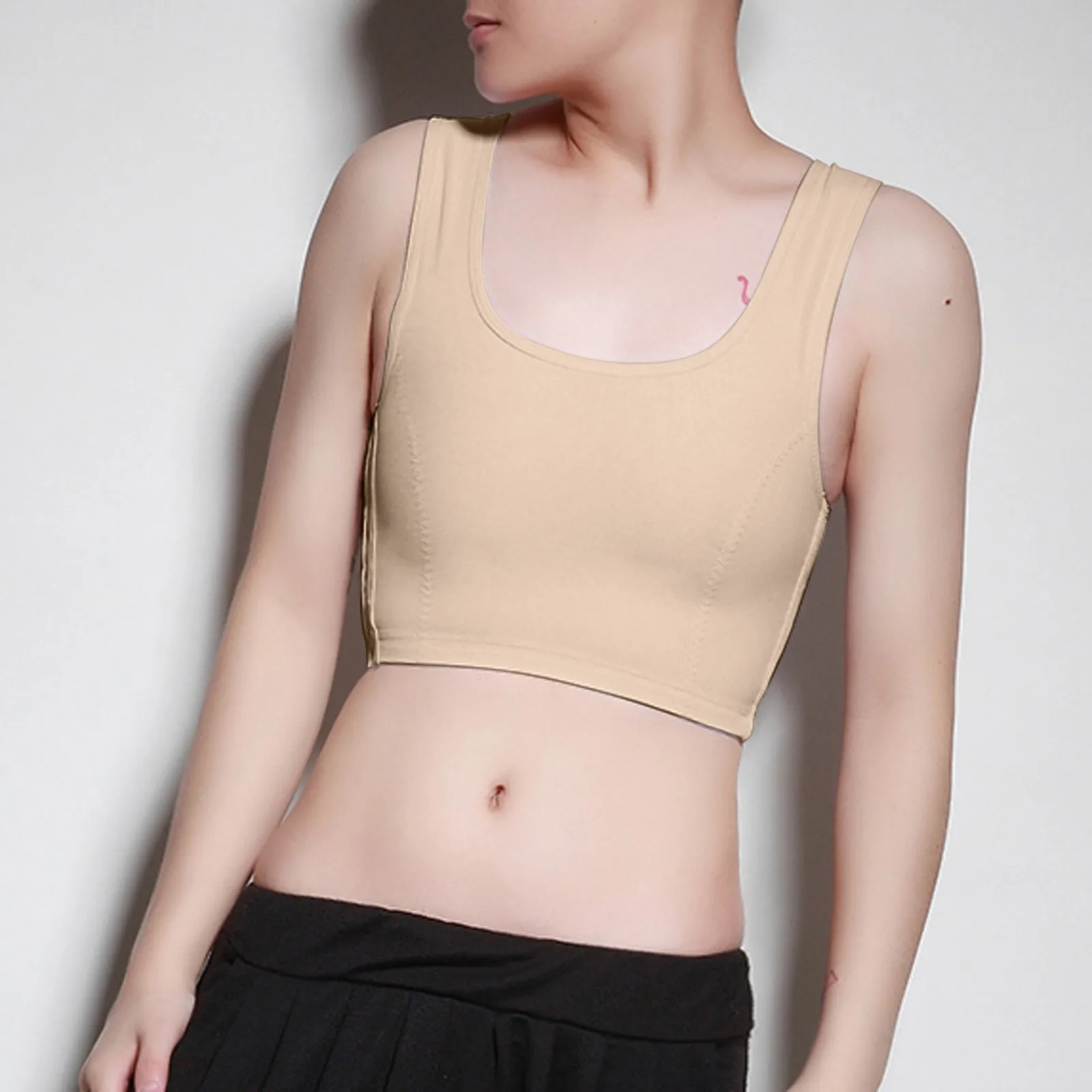 Women Solid Color Breast Side Buckle Short Chest Casual Tran Top Breathable Buckle Tops Casual Vest Breast Binder Tops Shapers strapless shapewear