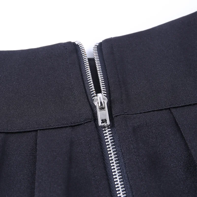 Grunge Patchwork With Belt Front High Waist Mini Skirt Gothic Black Pleated Skirts Sexy Women Fashion Punk Style Clothes