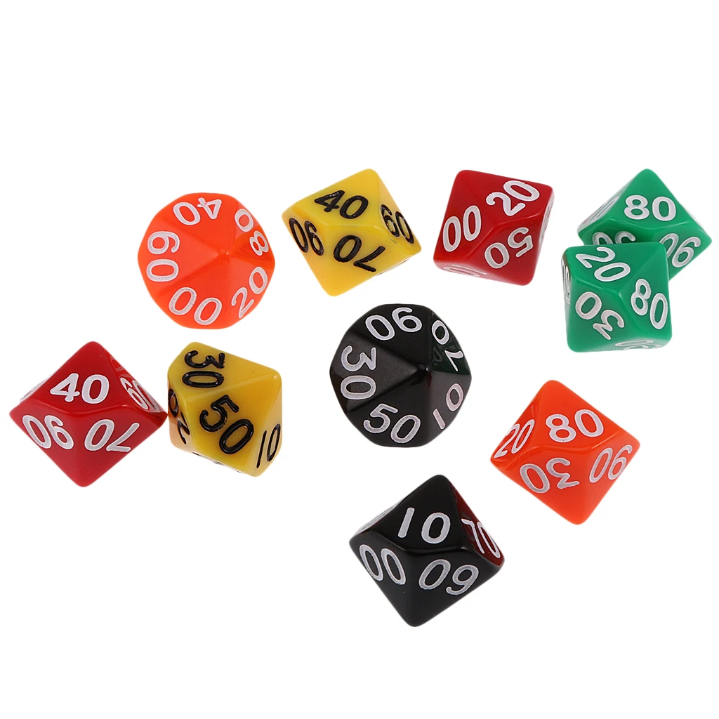 10pcs 10 Sided Color Playing Dice for D&D TRPG Role Playing Games Board Game