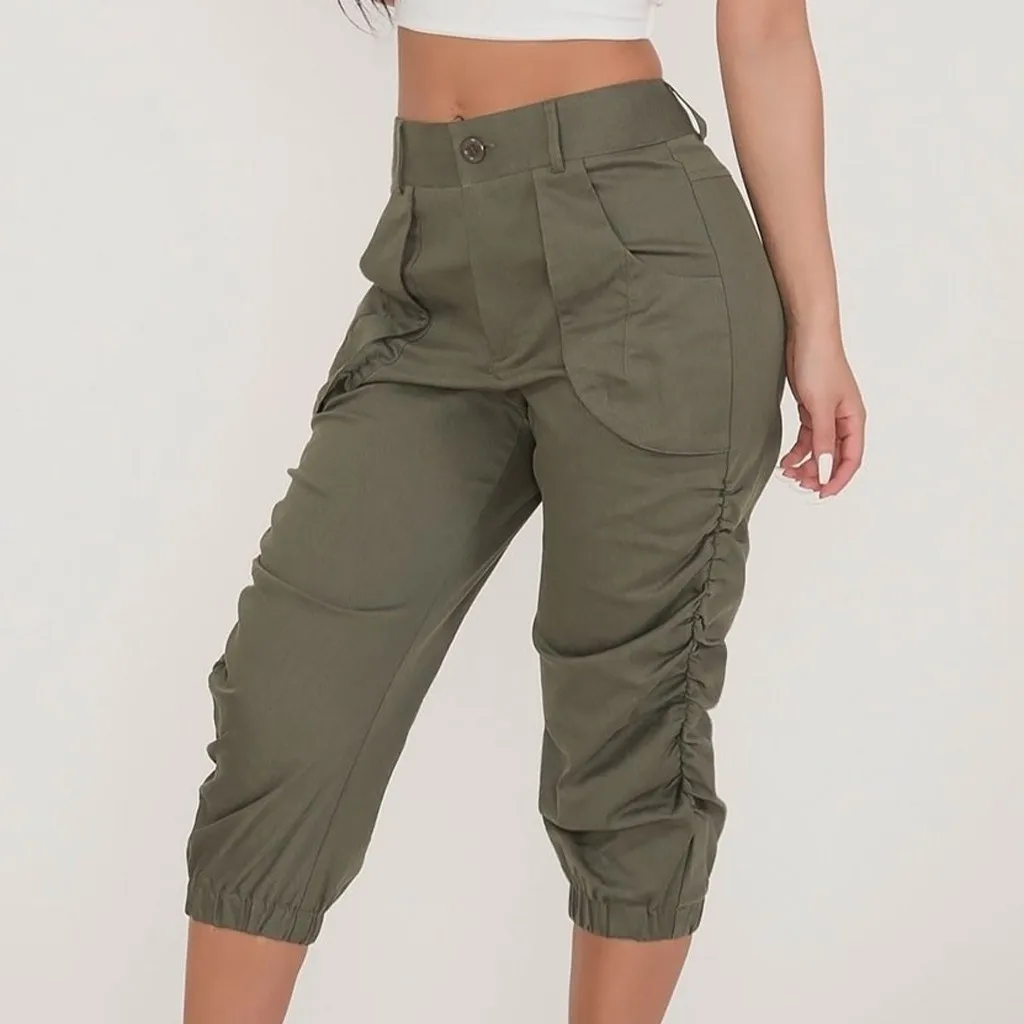 Женские непринужденные брюки-Капри из бумаги с завышенной талией,укороченные брюки-карандаш, облегающие повседневные брюки, длинные брюки скарманами