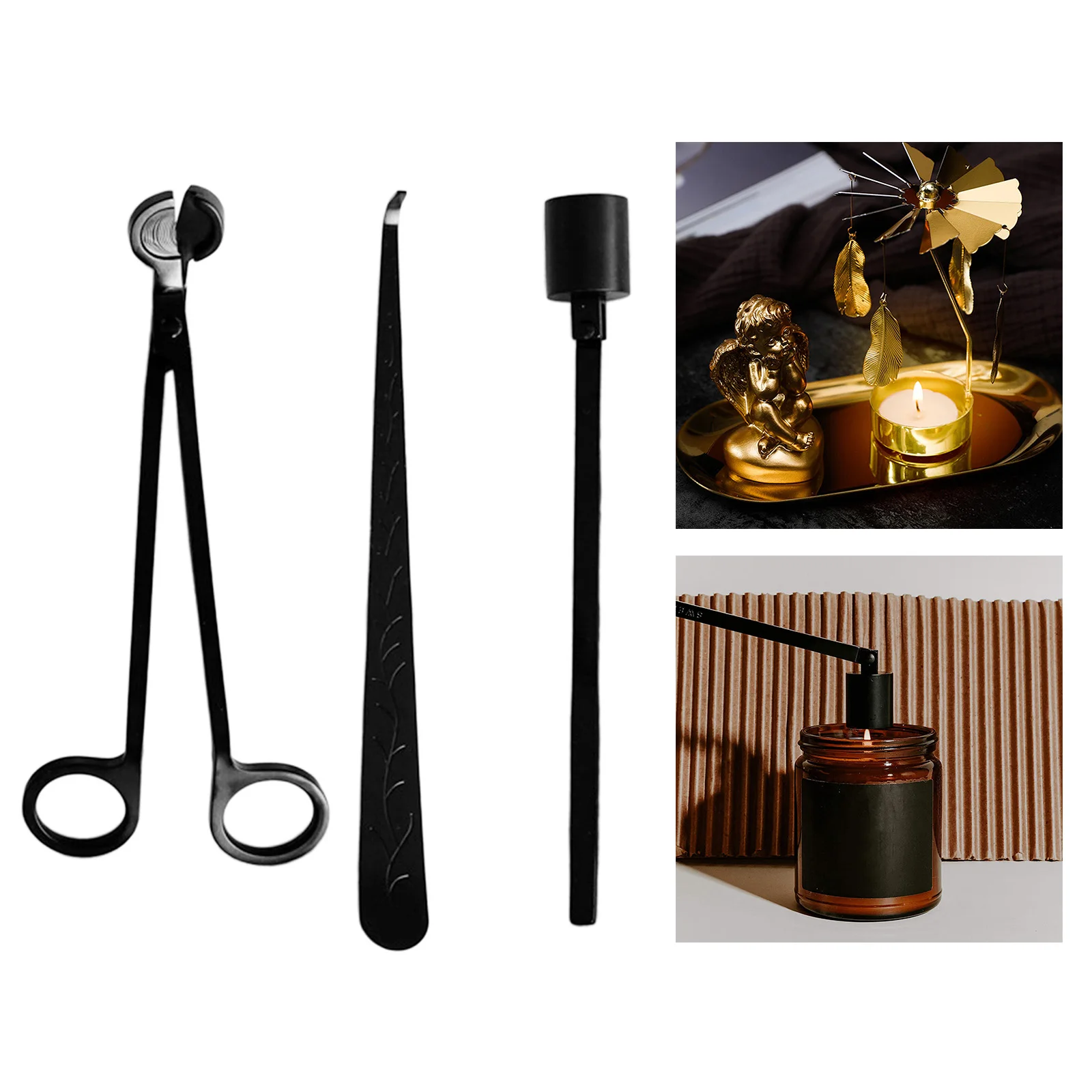 3Pcs/Set Black Candle Wick Trimmer Snuffer Dipper Candlewick Oil Lamp Cutter Hook Extinguish Tool Kit Accessory