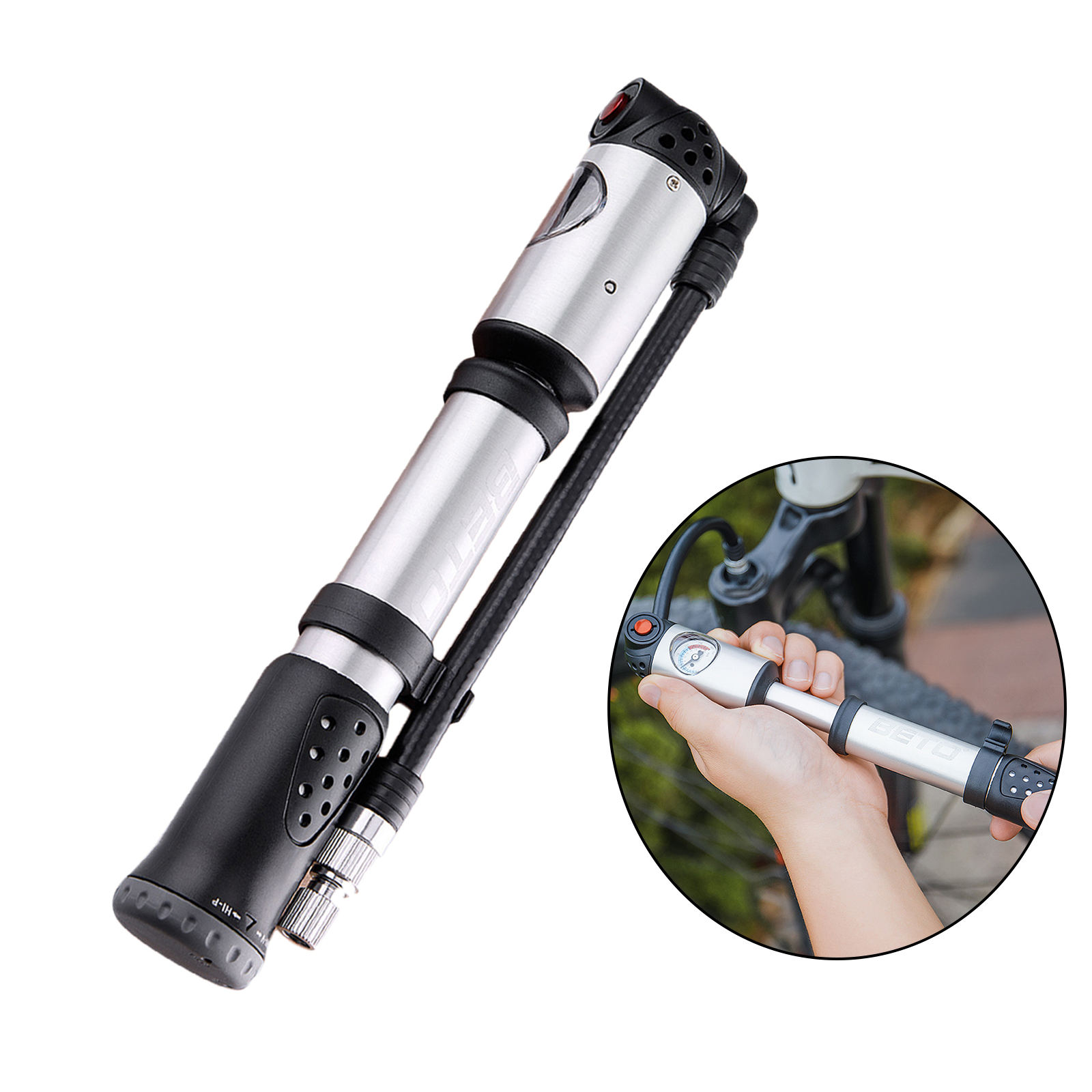 Mini Bike Pump with Pressure Gauge 300 PSI Mounting Bracket Included Portable Hand Pump Inflator for Road Bike Mountain Bike MTB