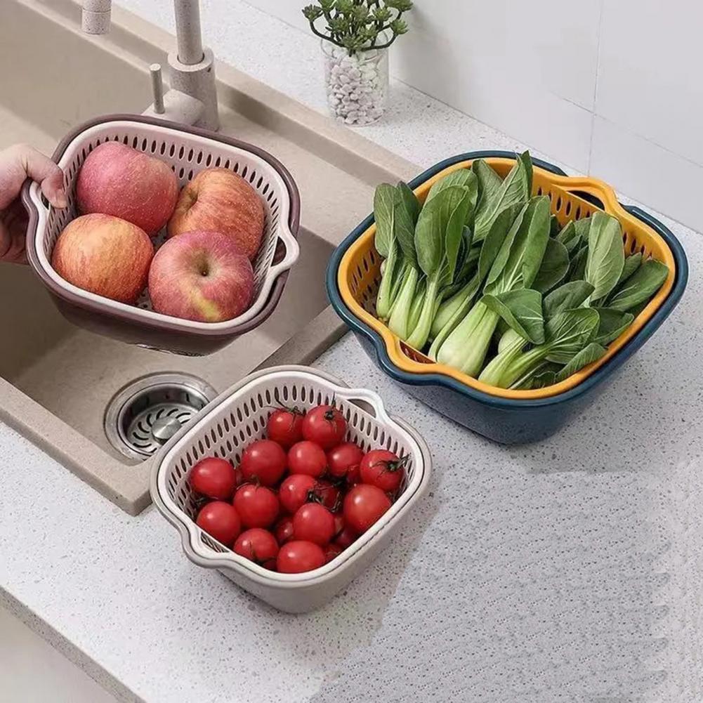 Multi Functional Draining Basket 2 Tiers Space Saving Plastic Dishwashing Basket