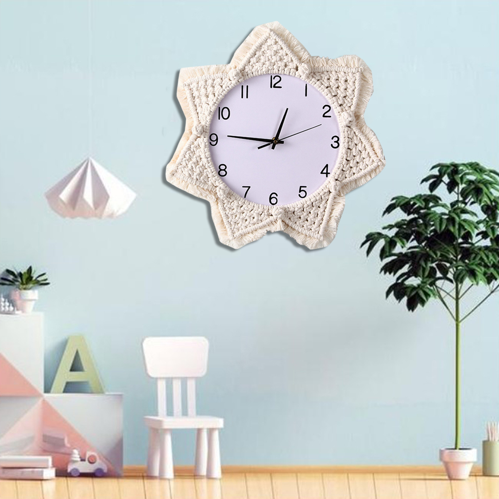 Home Hanging Wall Clock Macrame Rope Woven Non Ticking Quartz Clocks Decors