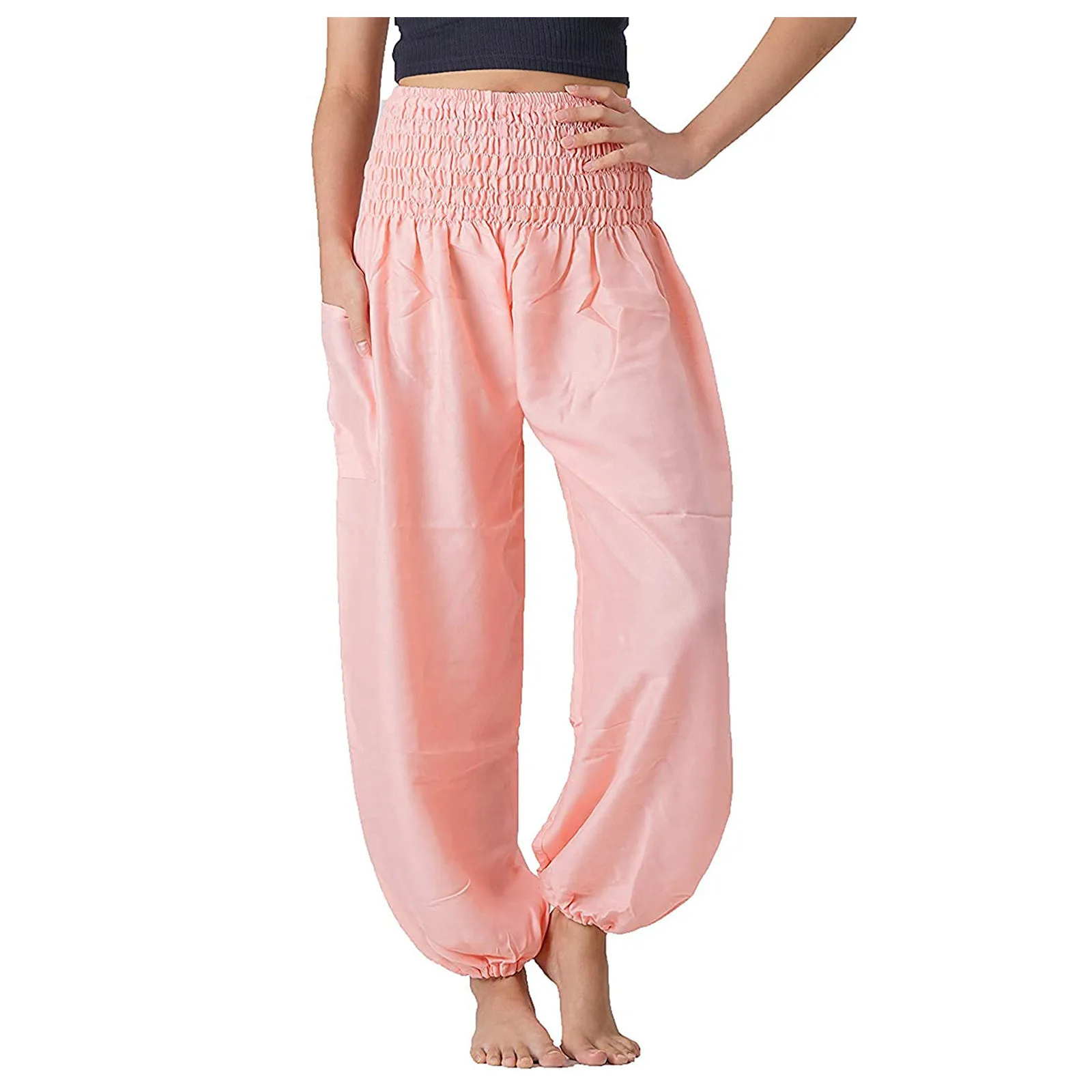 Calça solta de harém tailandês boêmio feminina,