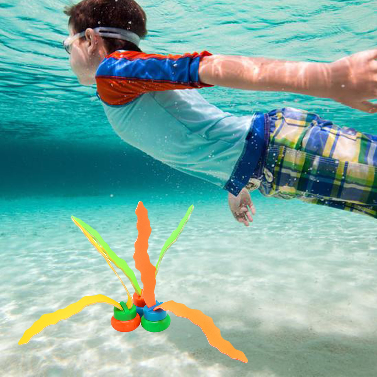Set of 3 Kids Plants Diving Toy Sports Swimming Pool Grab Stick Sea Plant Shape Sinking Swimming Training Water Toys Gift