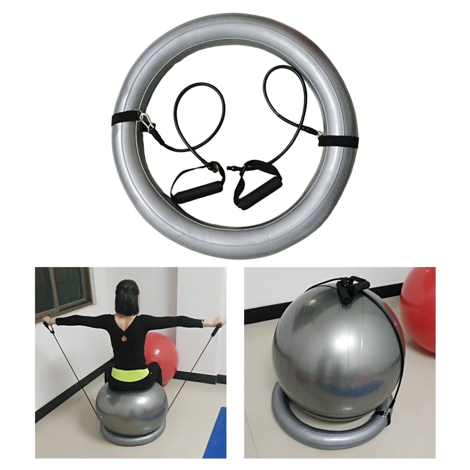 Yoga Ball Chair Inflatable Stability Holder Base Resistance Bands