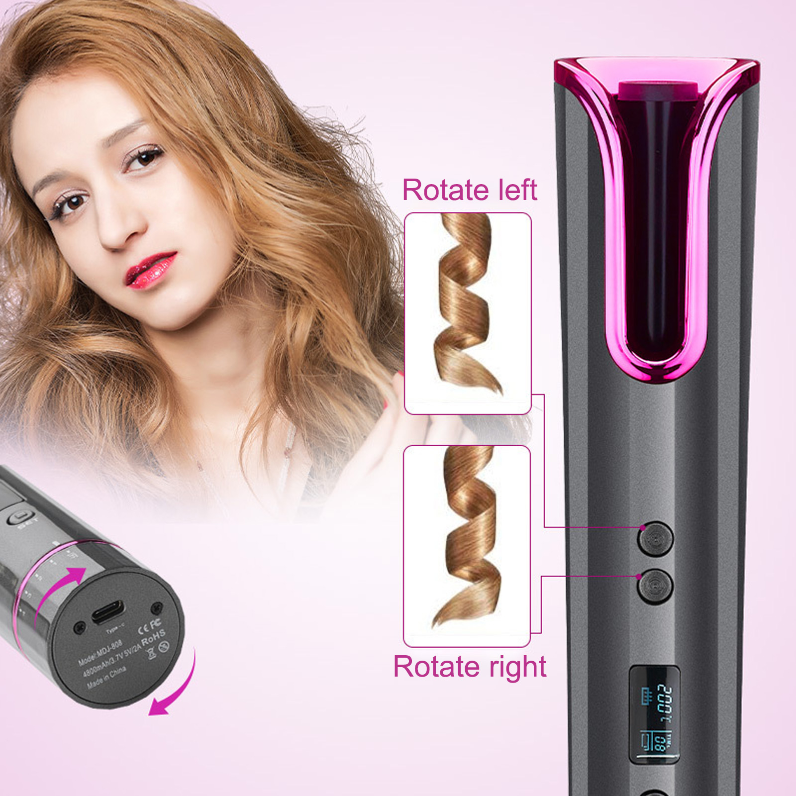 Ferro de Ondulação Automático sem Fio Rápido com Display Led para Viagem em Casa Portátil Recarregável Rolo Modelador Cabelo Aquecimento 5 Cheap Curling Irons