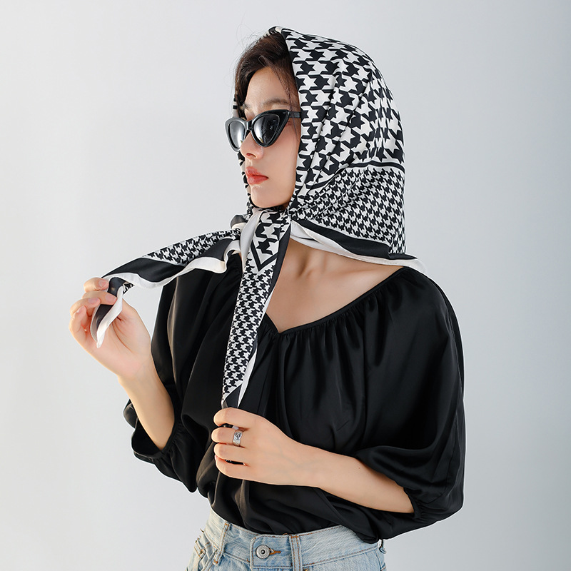 Imitate Twill Silk Scarf Women Fashion Elegant Houndstooth Shawl Stole Hijab Head Neck Kerchief Headscarf 90*90cm