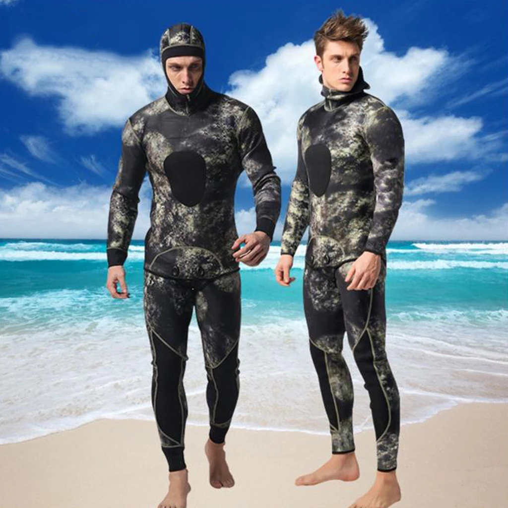 Men 3mm Neoprene Warm Wetsuit Two-piece Snorkeling Fishing Diving Surf Swim Suit