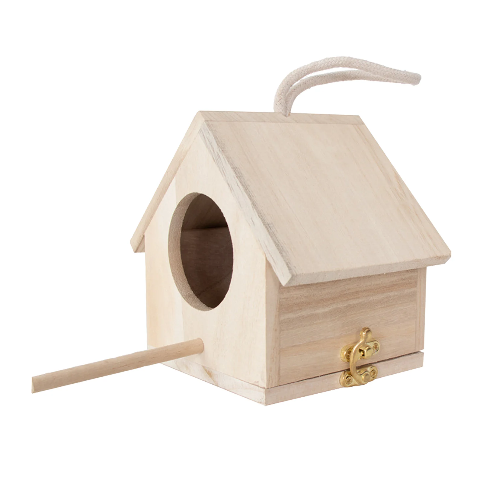 Unfinished Wood Birdhouse with Perch Outdoor Hanging Bird Cage Bird Breeding Nest for Patio Decor