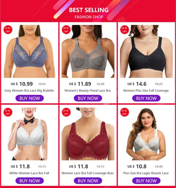 Sexy Women Bra Lace Big Bralette Full Cup Underwired Support Bra Top  Lingerie Plus Size 40 42 44 46 48 50 DD E F FF G Cup