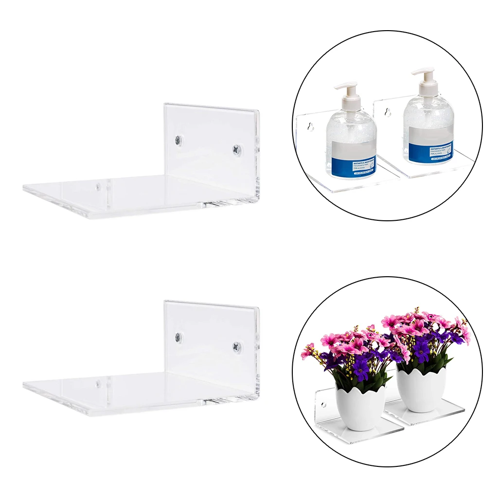 2x Kitchen Small Clear Floating Wall Shelves Storage Organizer Space Saver