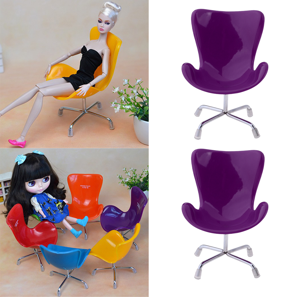 2 pcs 1/6 Dolls House Miniature Furniture Swan Chair Office Chair for   for Dollhouse Accessories Purple