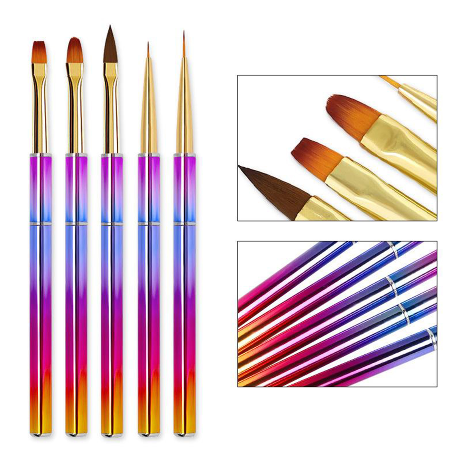 5x Gel Polish Nail Art Brushes Set Design Pen Liner for Salon Home DIY