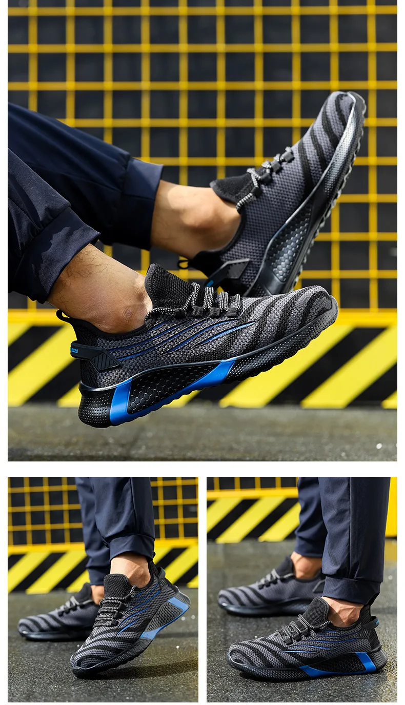 New 2021 Lightweight Breathable Men Safety Shoes Steel Toe Work Shoes For Men Anti-smashing Construction Sneaker With Reflective