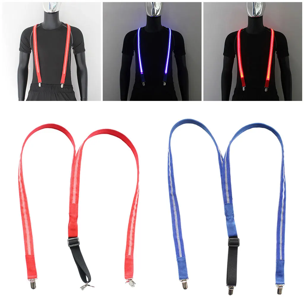 Mens LED Light Up Suspender Luminous Belt for Bachelor Party Hiking Night Working