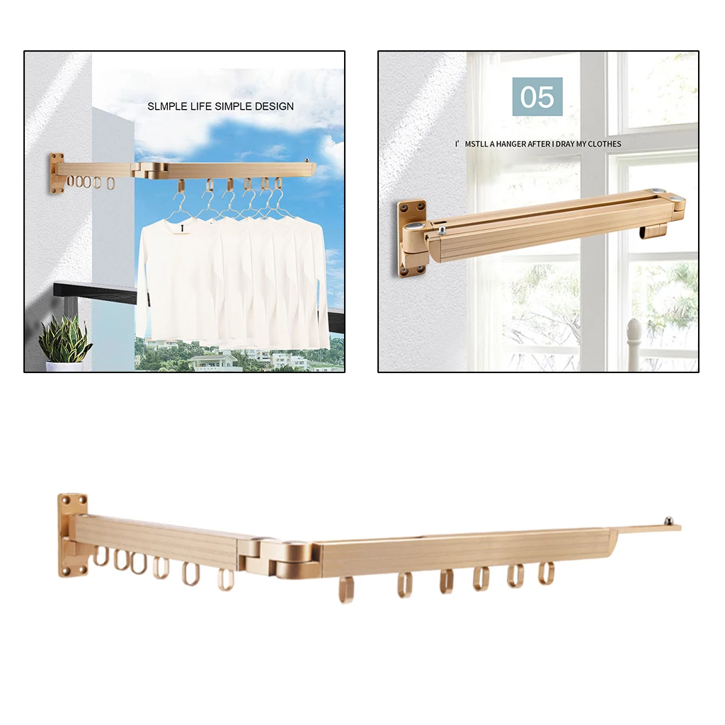 Home Folding Clothes Hanger Wall Mounted Aluminum Drying Rack Retractable