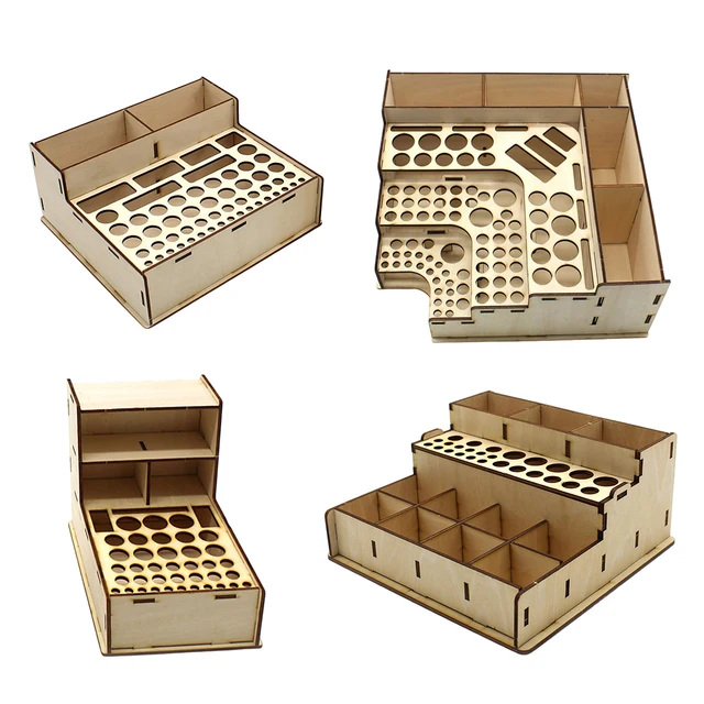 Wood Paint Bottle Rack Model Organizer Brushes Tool Storage Stand Holder Box