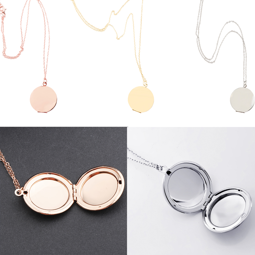 Blank Round Shape Pendant Tag Photo Frame Locket Memorial Men Women Necklace