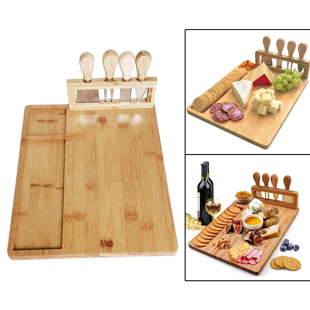 utensilios para servir galletas platos de charcuterie y bandeja de servir juego de tabla de alimentos de frutas Tabla de queso de bambú carne queso y vino para regalo de cumpleaños de boda 