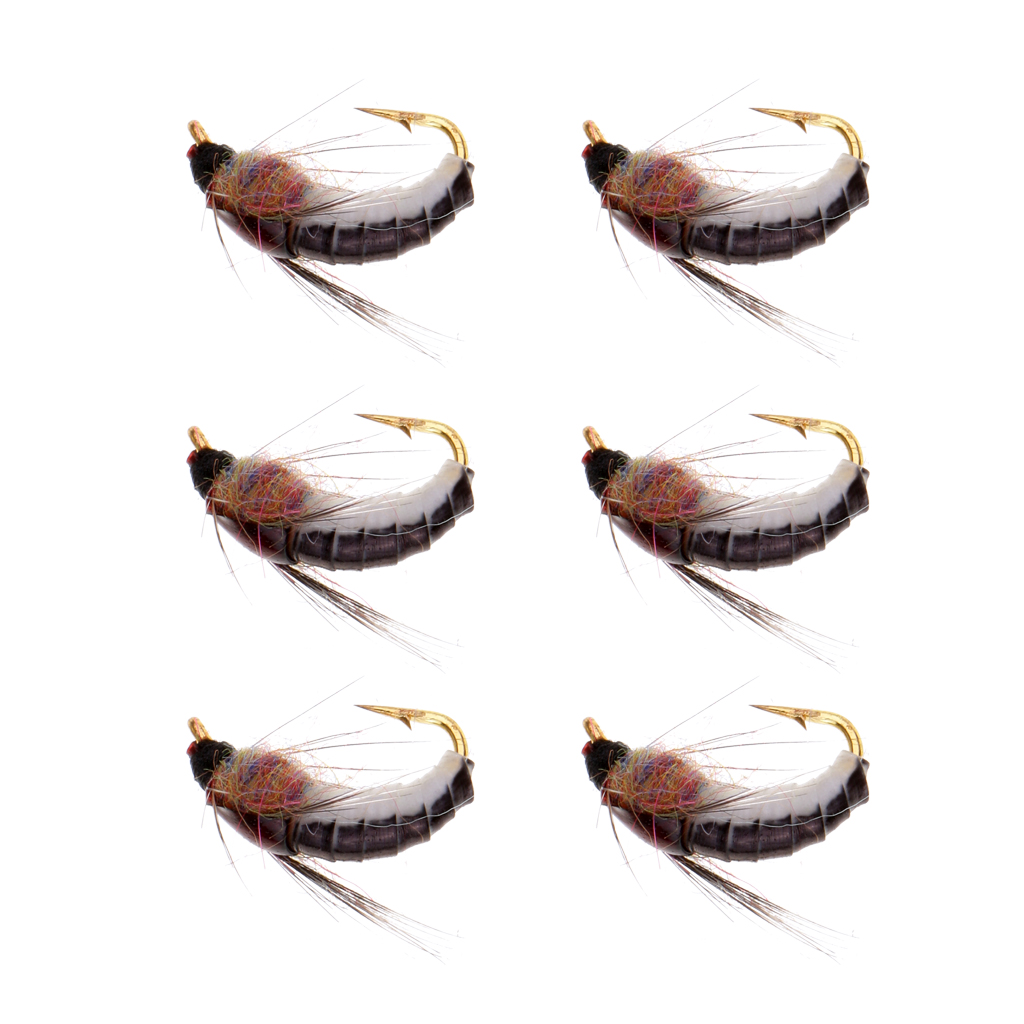 6pcs Realistic Nymph Scud Fly for Trout Fishing Artificial Insect Bait Lures