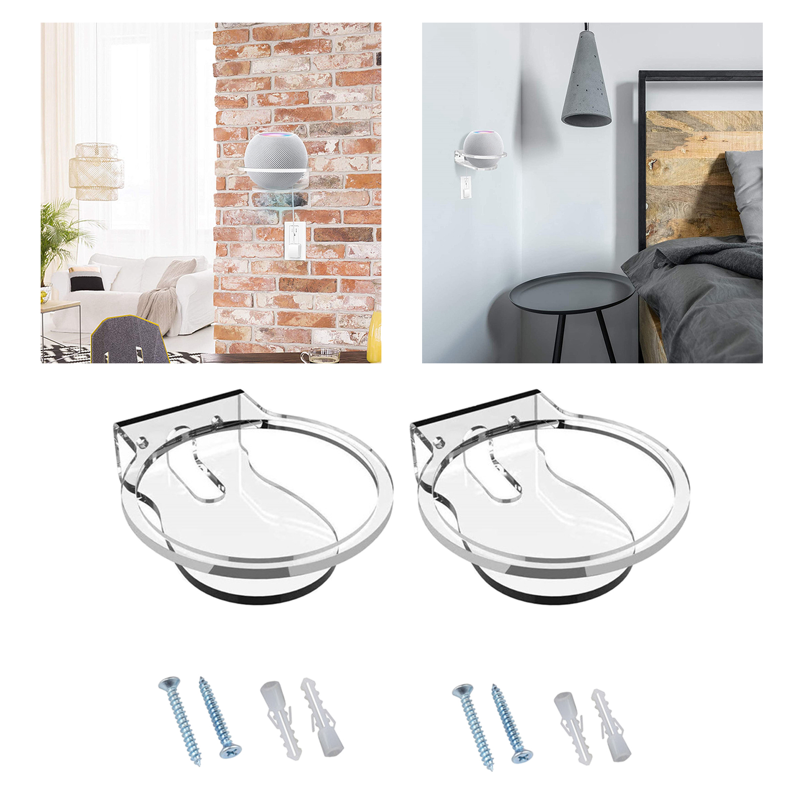 Clear Speaker Wall Mount Stand Holder for  Mini Wall Stand Cord Management Punch-Free