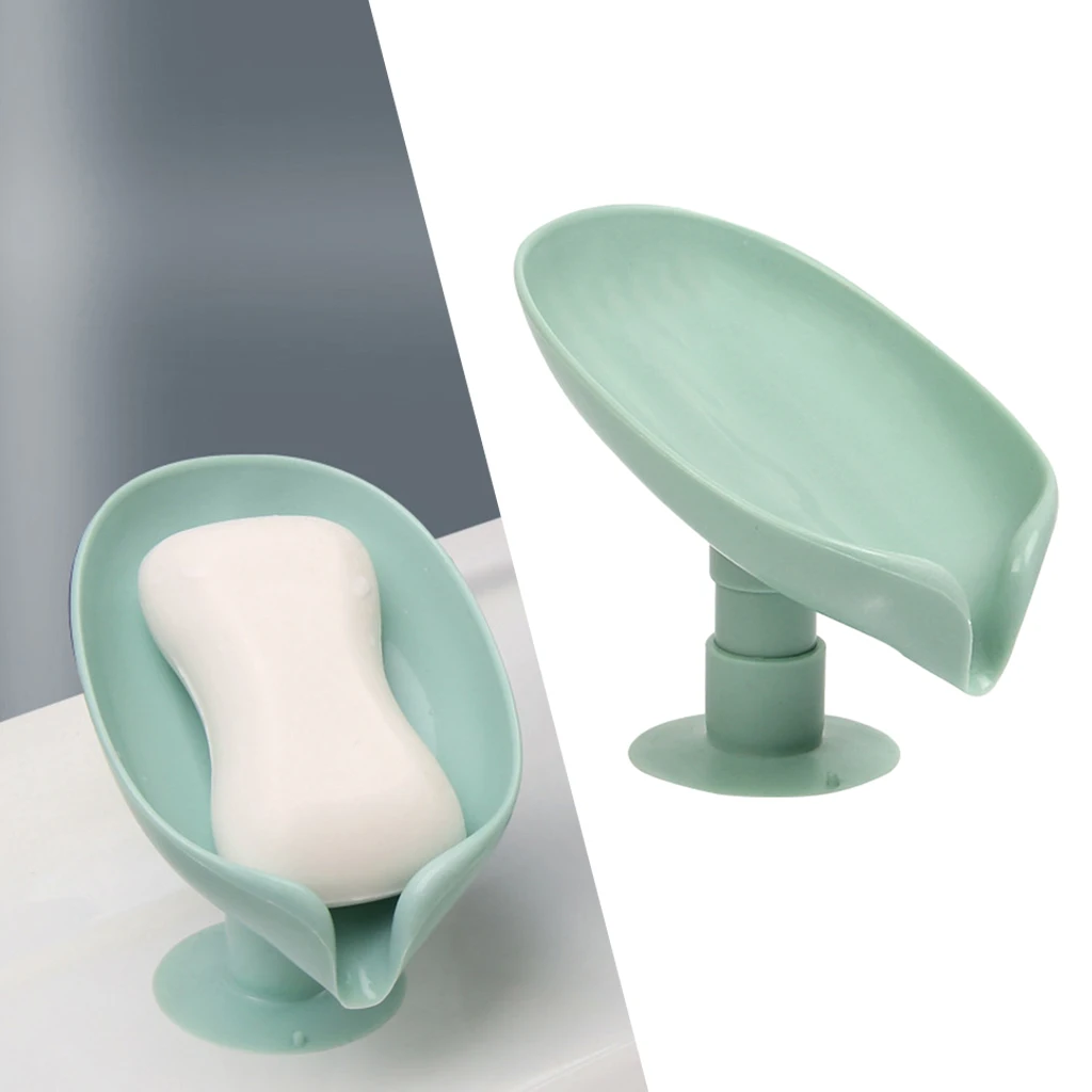 Creative Suction Cup Soap Holder Leaf Shape Draining Soap Dish Tray for Shower Bathroom Kitchen