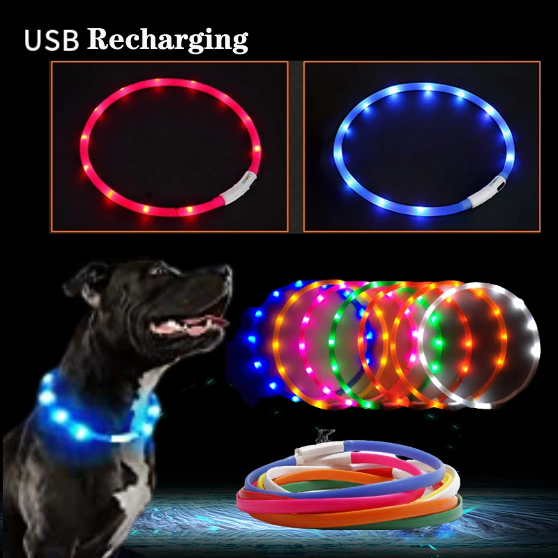 Pet Dogs Cats LED Light Collars Rechargeable Flashing Night Dog Collars USB Luminous Collar Pet Neck Decoration Glowing In Dark