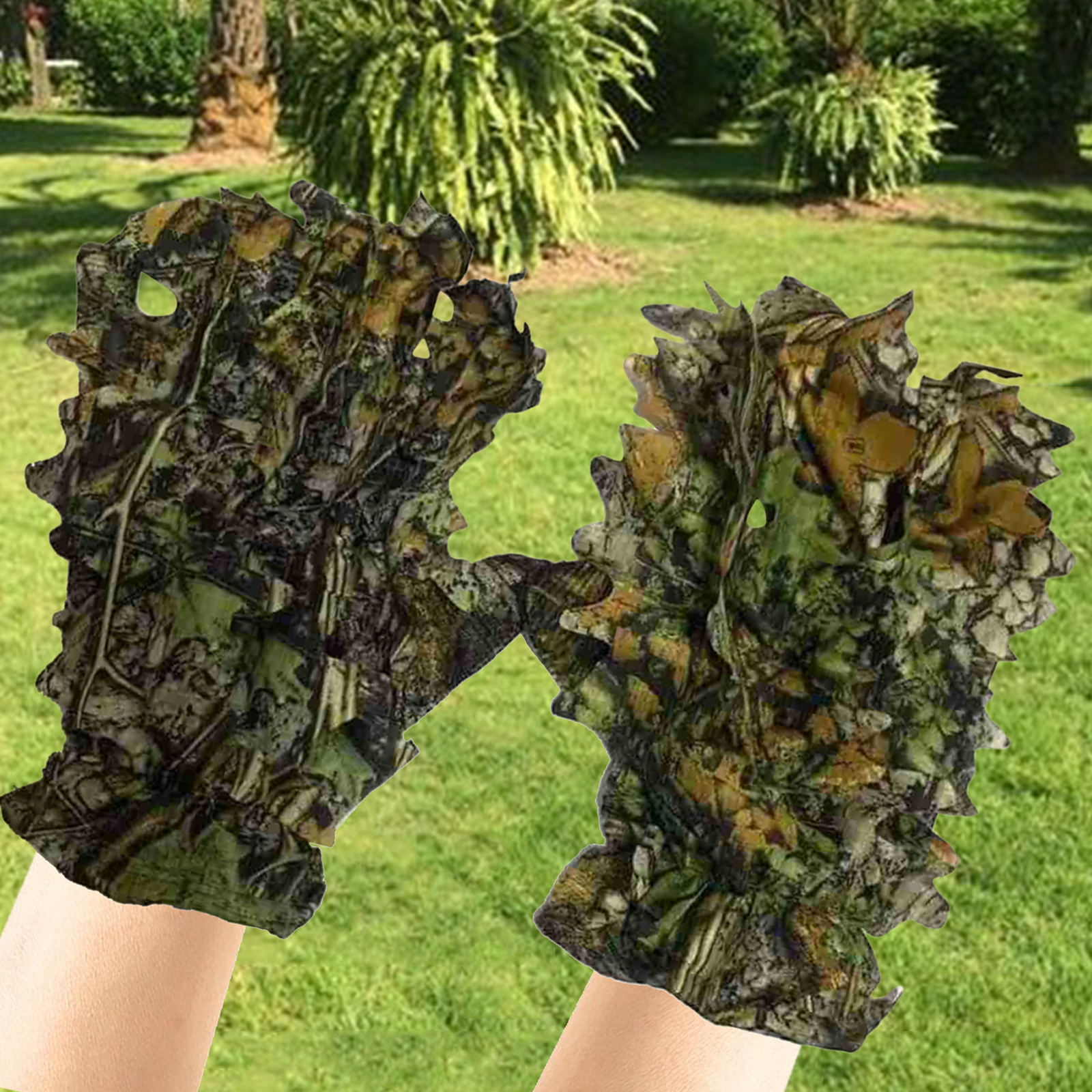 Outdoor Maple Leaves Bionic Camouflage Gloves CS Gaming Shooting Breathable