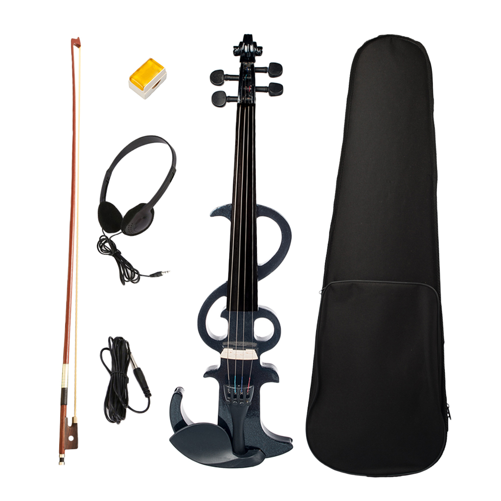 Full Size Electric/Silent Violin Fiddle Kit with Violins Accessories Set for Violinist(Black)
