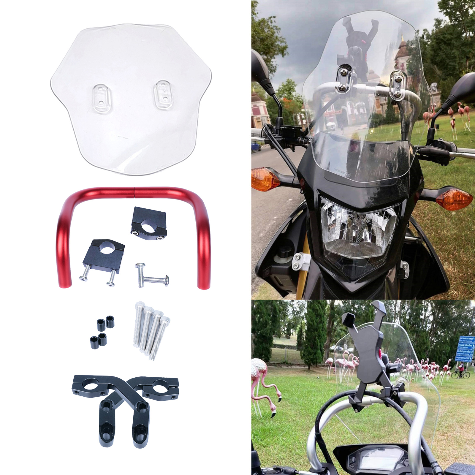 Universal Motorcycle Modification Windshield Wind Deflector with Mounting kit