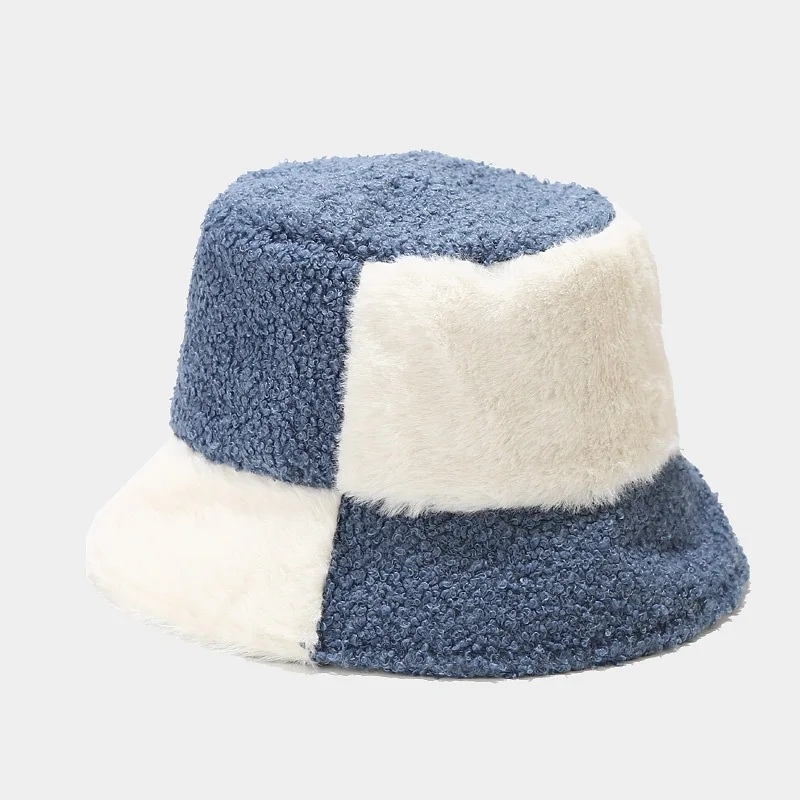 New Femme Gorro Lady Outdoor Panama Soft Warm Faux Fur Plaid Women Fashion Hats 2021 Bucket Hat Winter Bucket Hat for Women frog bucket hat
