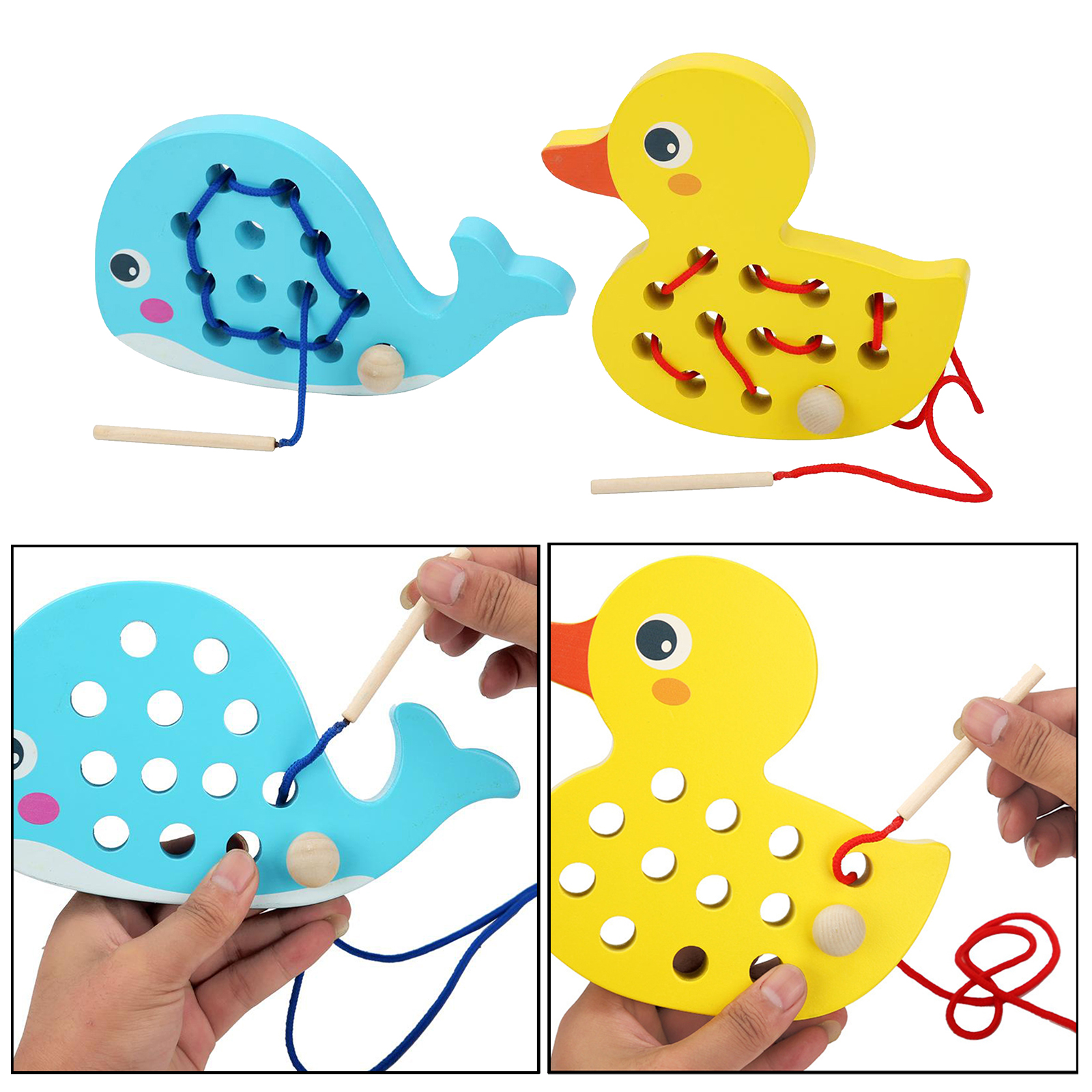 Wooden Lacing Game Threading Toy Puzzle Skills Educational Gift Baby Kids