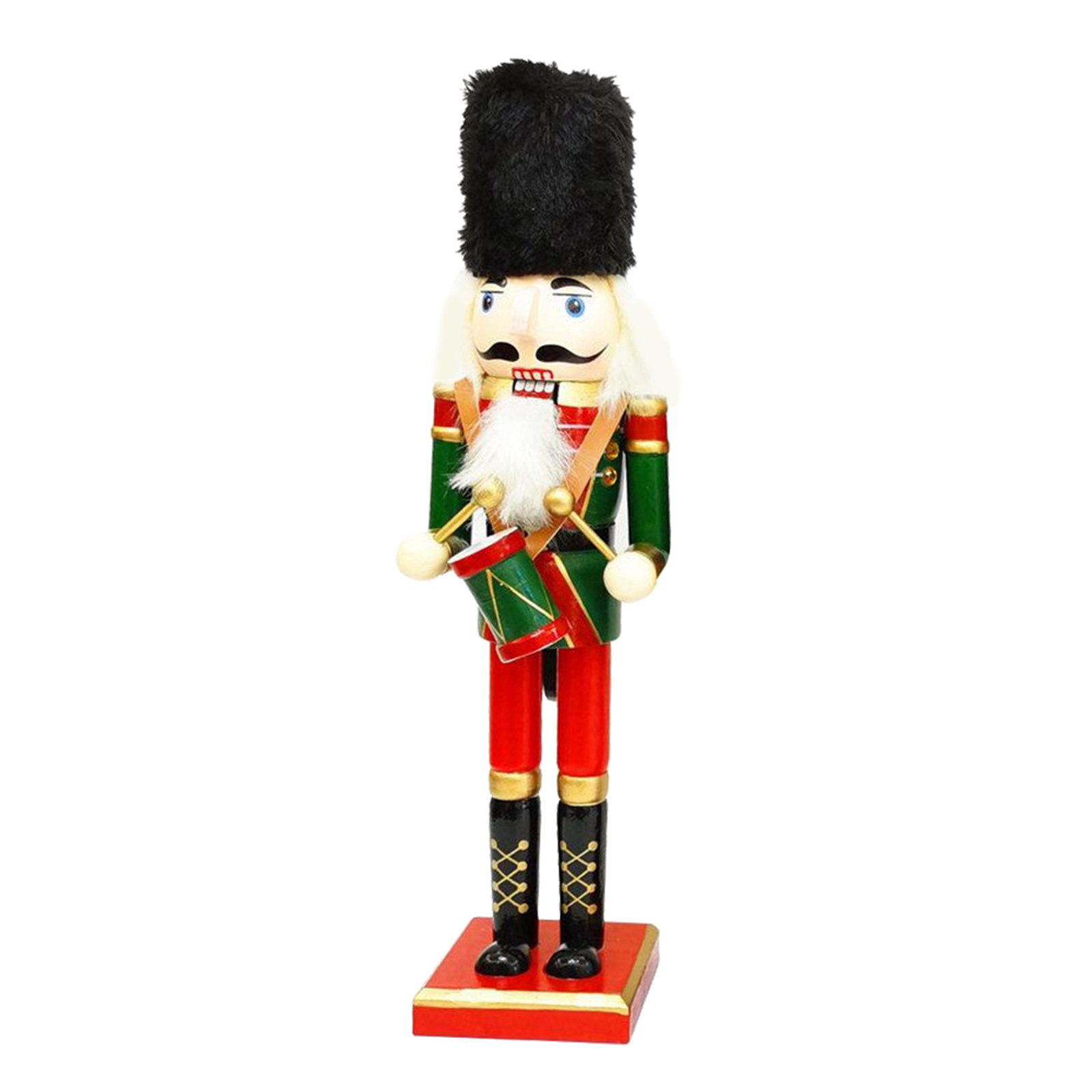 Wooden Christmas Soldier Nutcracker, Red Outfit Holding Trumpet, Drum, Spear, Festive Traditional Christmas Decor, 12'' Tall