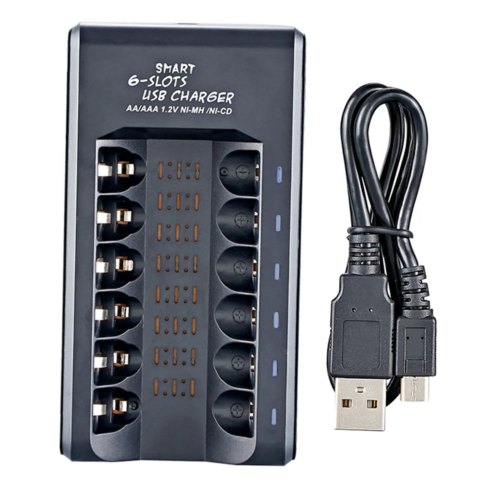 Universal AA/AAA Battery Charger LI-Ion Batteries USB Smart Intelligent USB 6-Slots Over-Charge Protection for Ni-MH Ni-CD