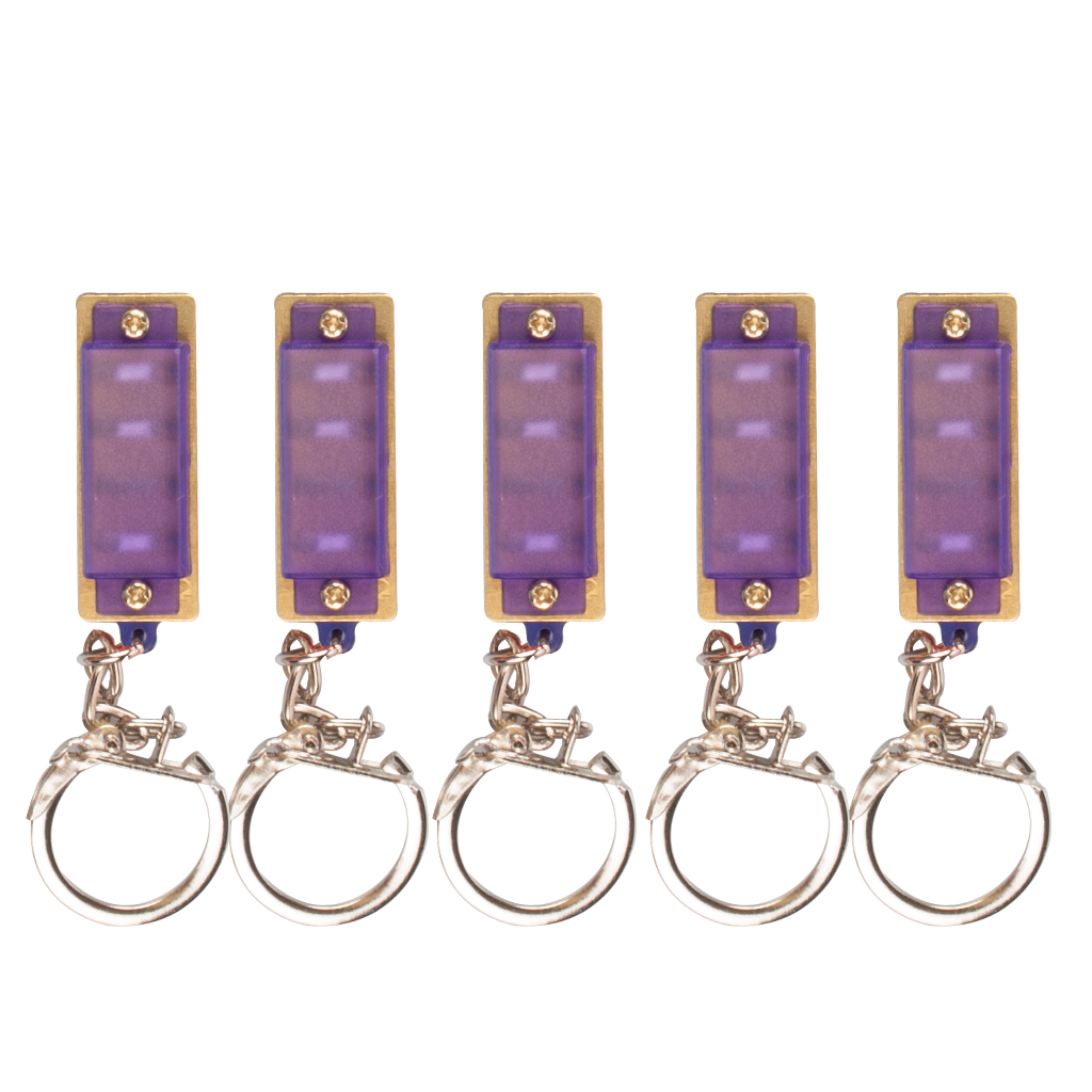 5pcs Plastic Harmonica Key Chains Mouth Organ Keyfods 4 Holes Mini Musical Instrument