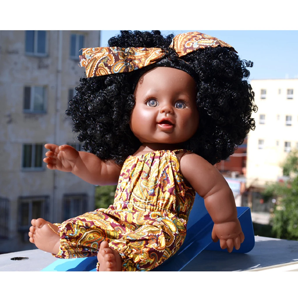 Realistic Vinyl Baby Girl Doll - Reborn 12inch African American Doll - Black Curly Hair Kids Birthday Gift Festival Present