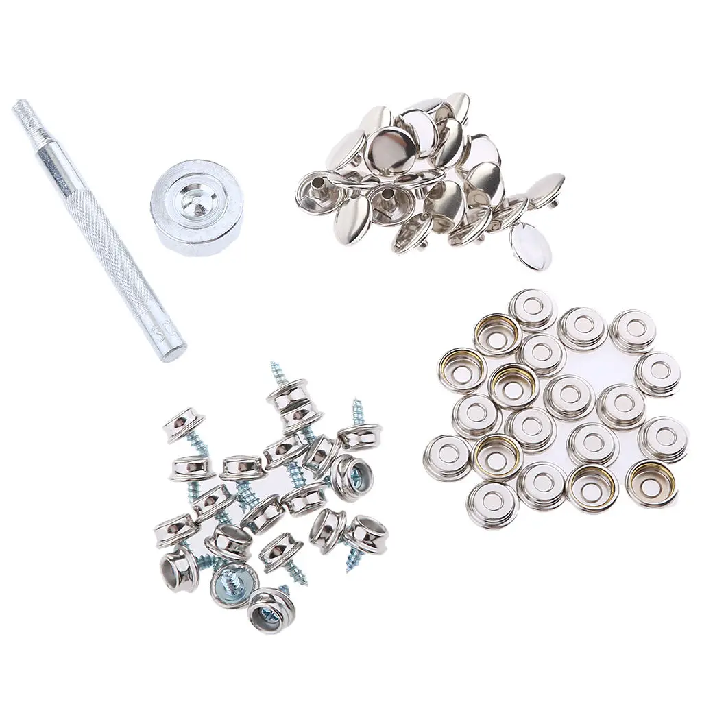 62Pcs Boat Canvas Fabric Snap Cover Stainless Steel 3/8`` Screw Button Socket Fastener Kit