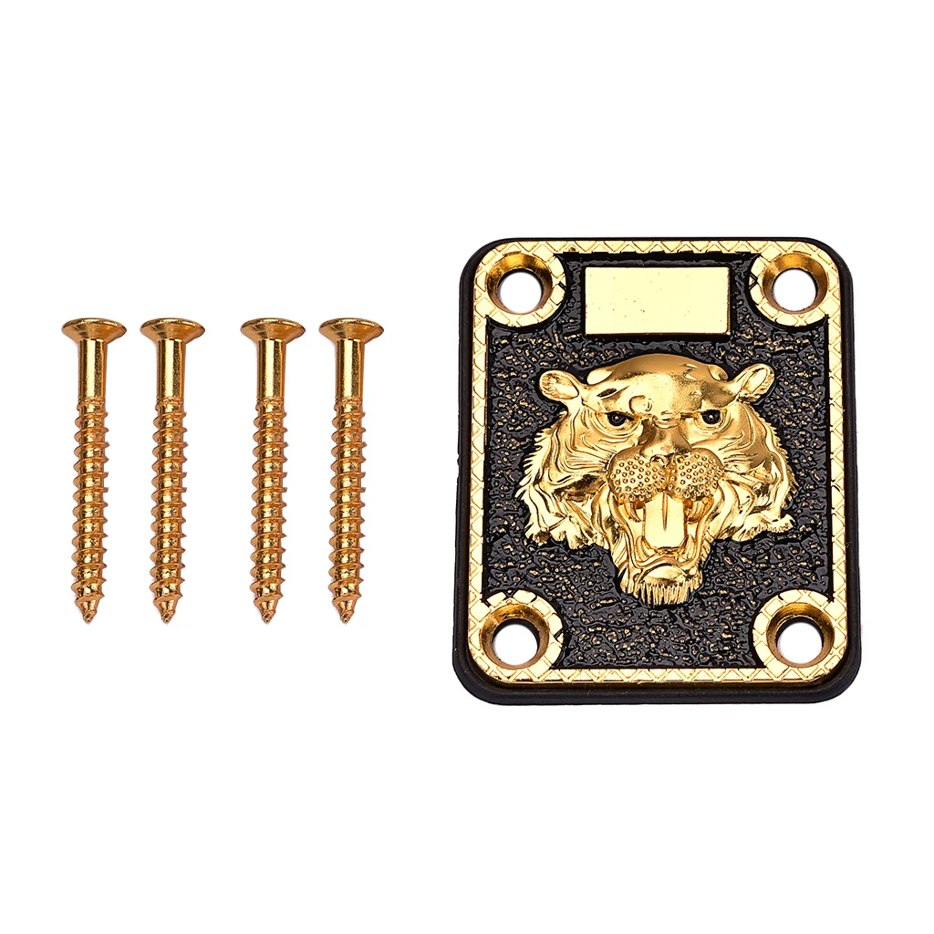 Zinc Alloy Tiger Pattern Electric Guitars Neck Plate with Mounting Screws DIY String Instrument Accessory