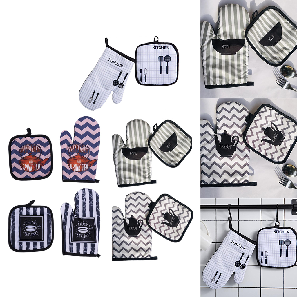 Oven Mitts and Pot Holders Sets Heat Resistant Oven Mittens with Hot Pads Potholder for Kitchen Cooking Baking Quilted Liner