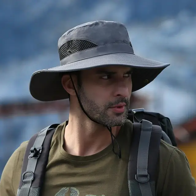 PKYGXZ Men's Hiking Hat Outdoor Fishing Sun Hat Casual Bucket Hat Sunscreen  Mesh Breathable Fishing Hat Mountaineering Fisherman Hat