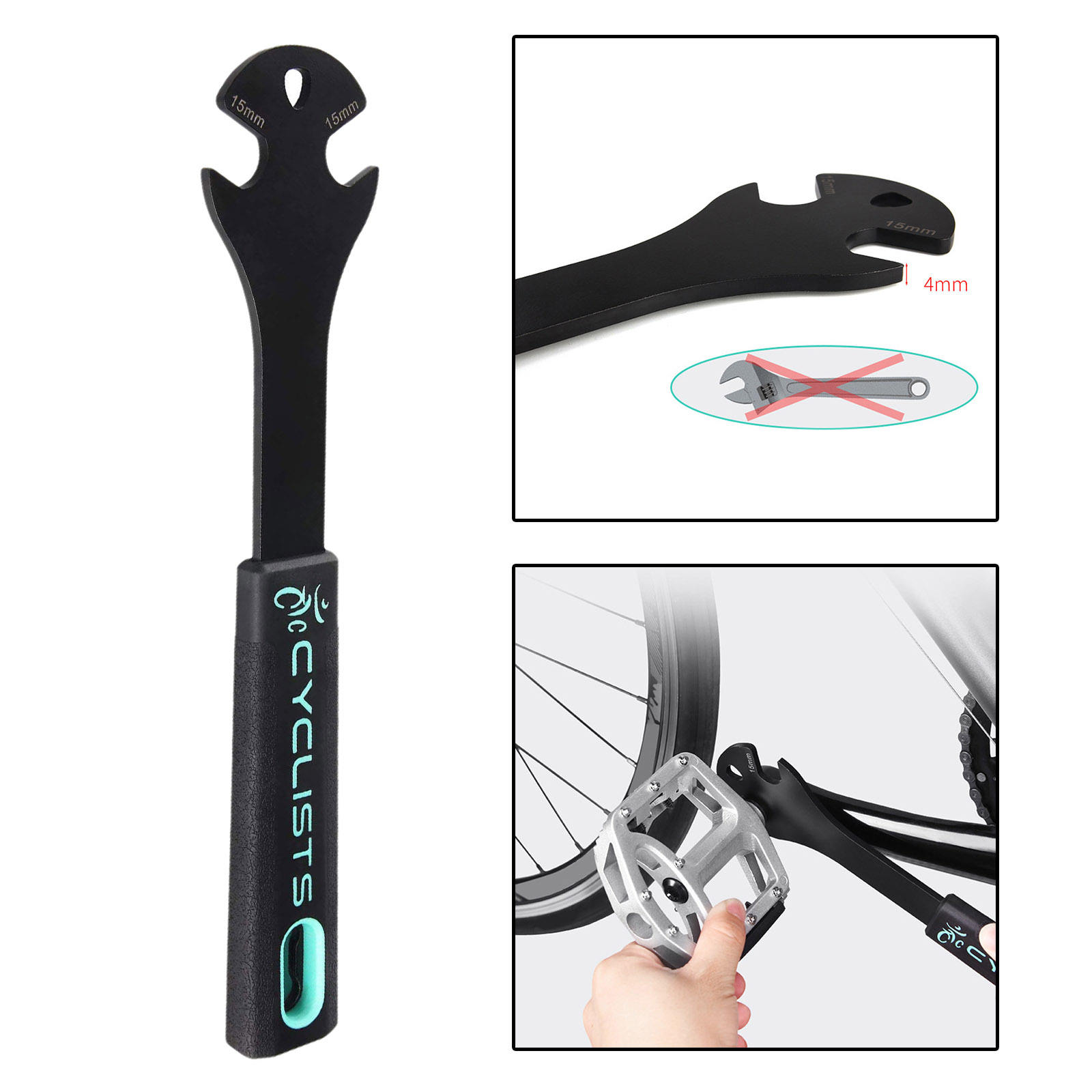 Bike Pedal Wrench Extra Long Handle Anti-slip Bicycle Pedal Spanner Double Sided Wrench for MTB/Road Bike Pedals Replace Tool