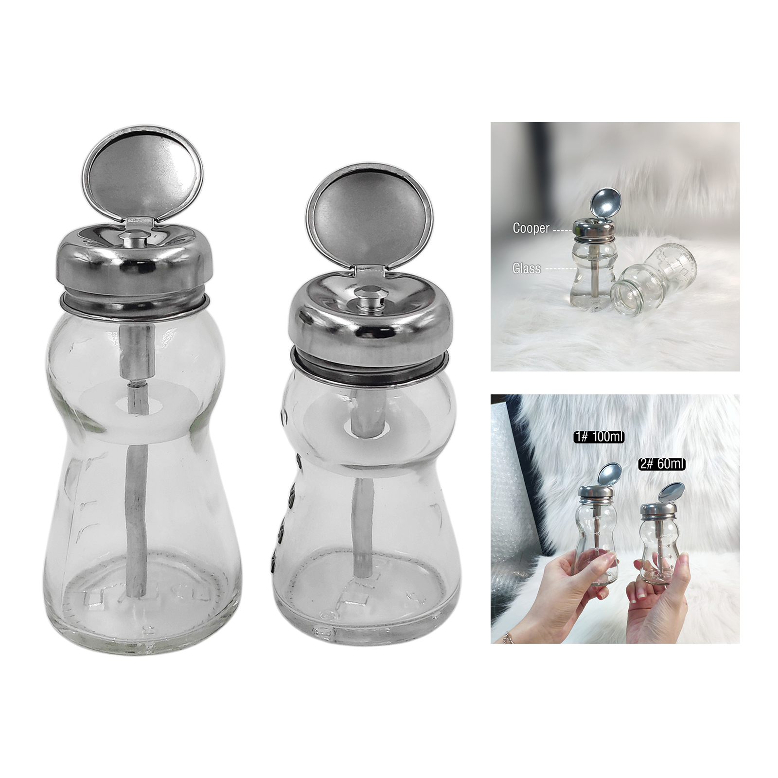 1Pc Transparent Remover Pump Press Bottle Dispensers Lockable with Cover Storage Bottle Container for Nail Polish Home Use