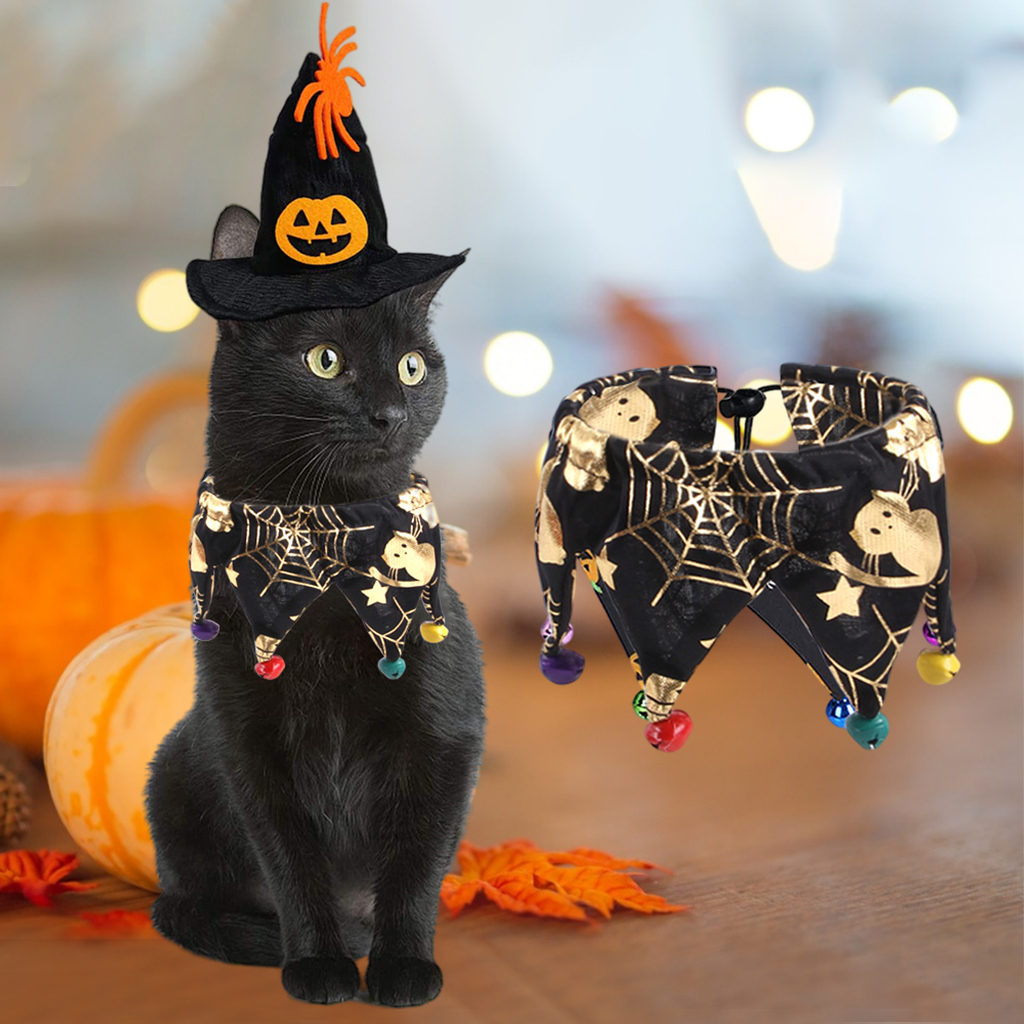 Soft Dog Cat Hat Scraf Wizard Halloween Costumes Pumpkin Spider Bells Holiday Festival Apparel Funny Pet Supplies