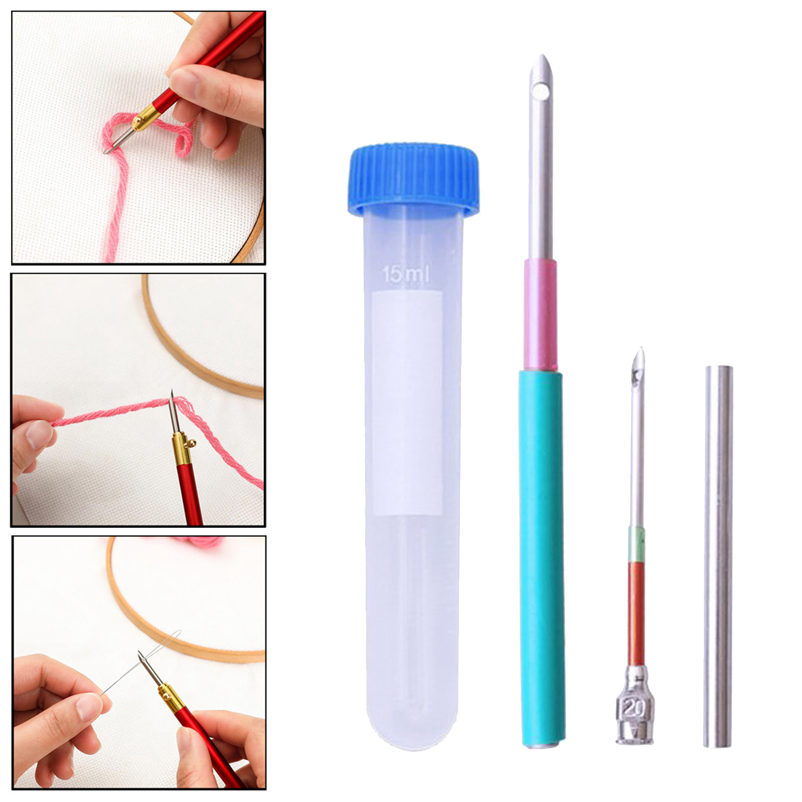 Professional Punch Needle Embroidery Pen Kit with Needle Threader for Rug Carpet Tapestry Applique Embellishment Making