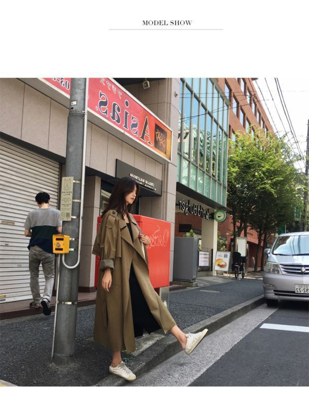 Women 's Trench Coat Mid -length 2021 New Korean Style Elegant Fashion Casual Spring and Autumn Khaki Long Double Breasted Full