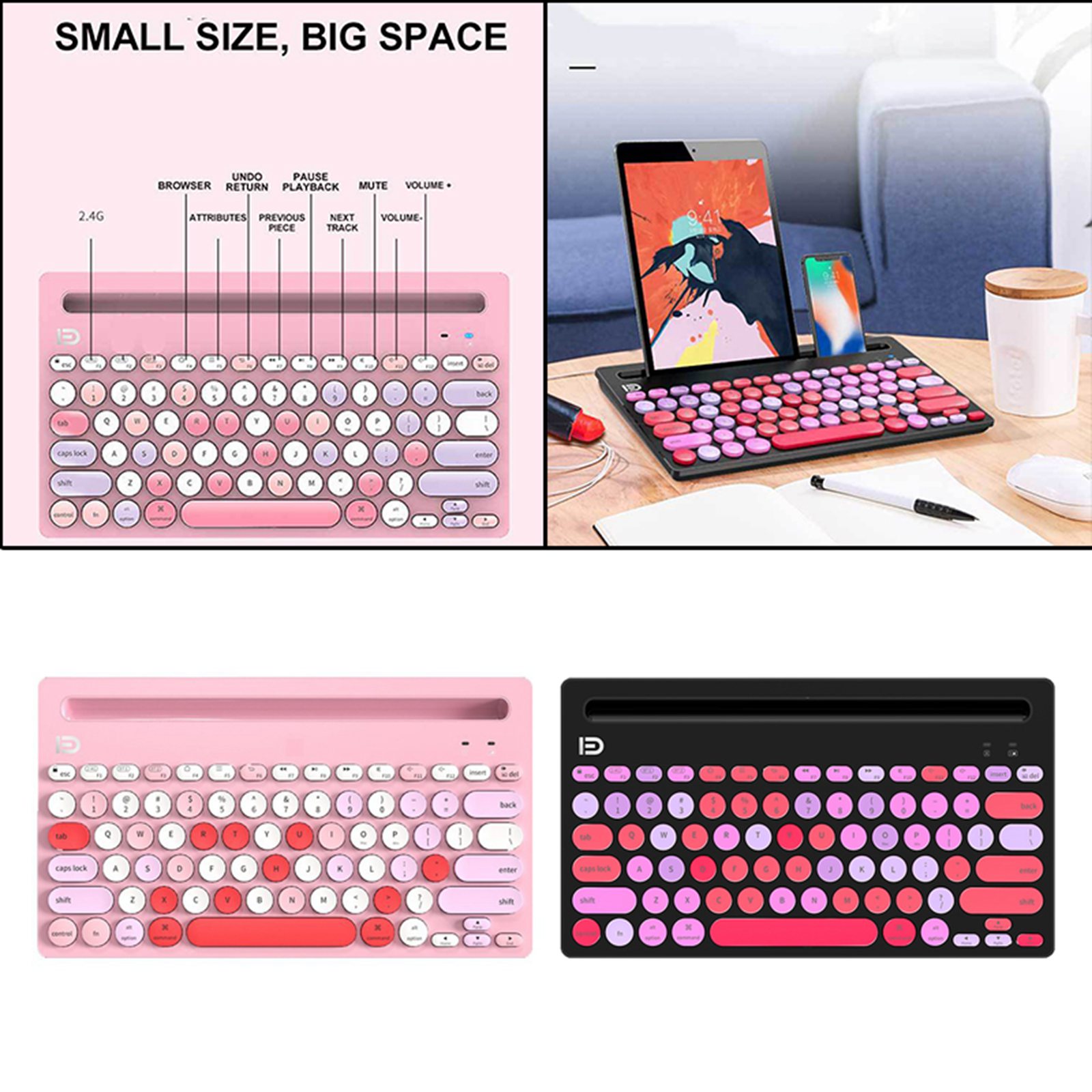 ik3381D Slim 2.4G Wireless Bluetooth Keyboard w/Card Slots for PC Tablet Smartphone