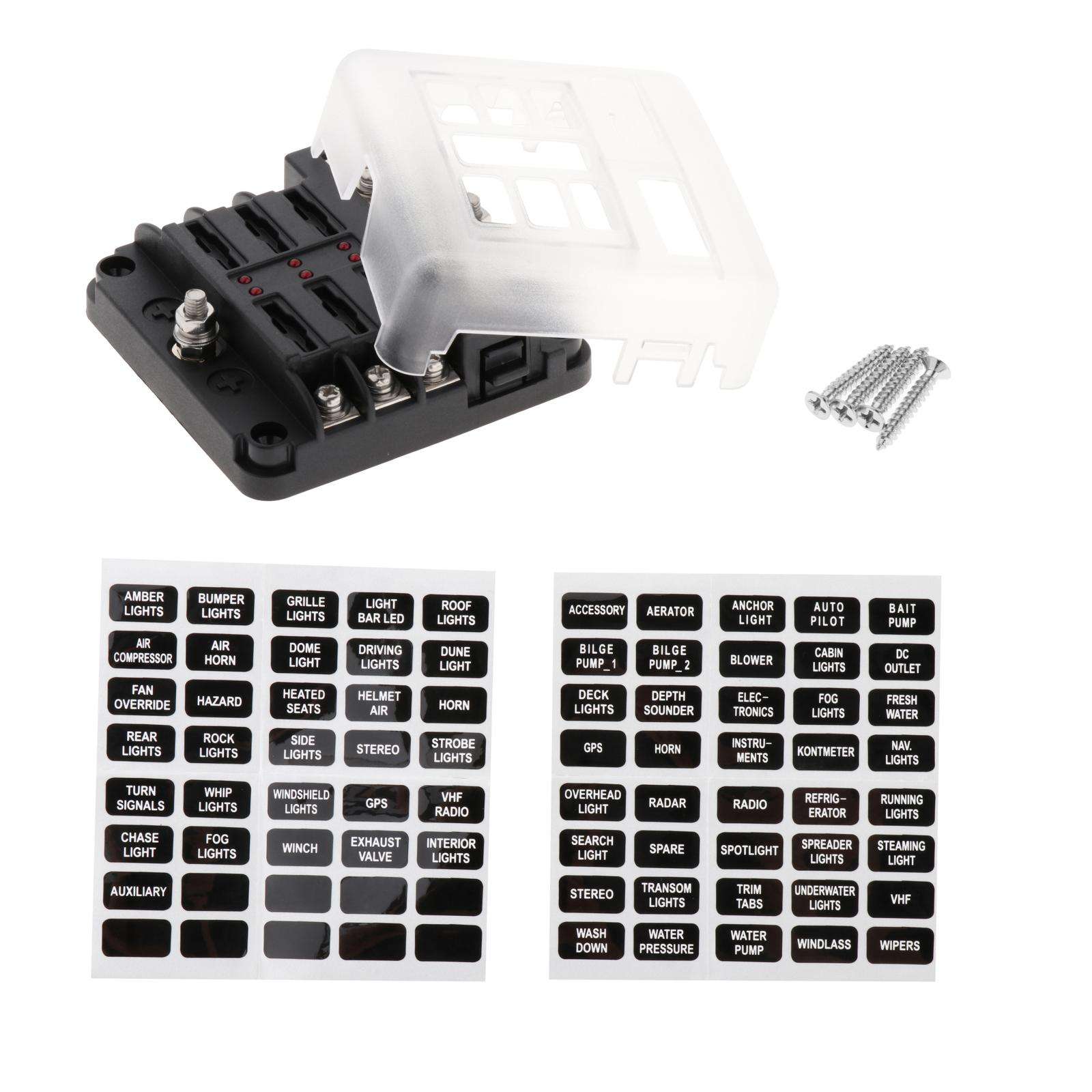 Car LED Fuse Box 6 Way PBT DC32V with LED Indicator Atc/Ato Fuse Block Fuse Holder for Vehicle SUV RV Van Truck Automotive